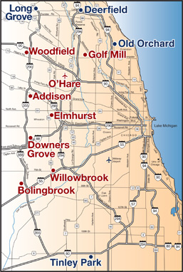 map showing Illini Shuttle stops in Chicago area
