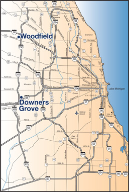 map showing Suburban Express stops in Chicago area