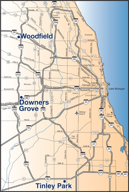 map showing Illini Shuttle stops in Chicago area